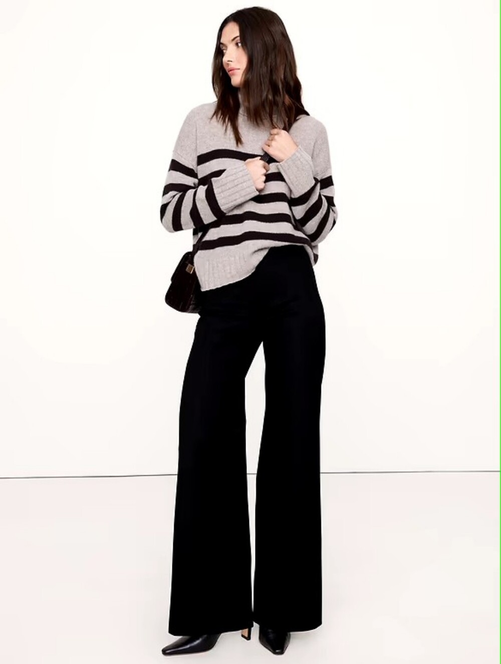 Talbots Wide Leg Pull On Black Classic Side Zip Casual Career Trouser Pants